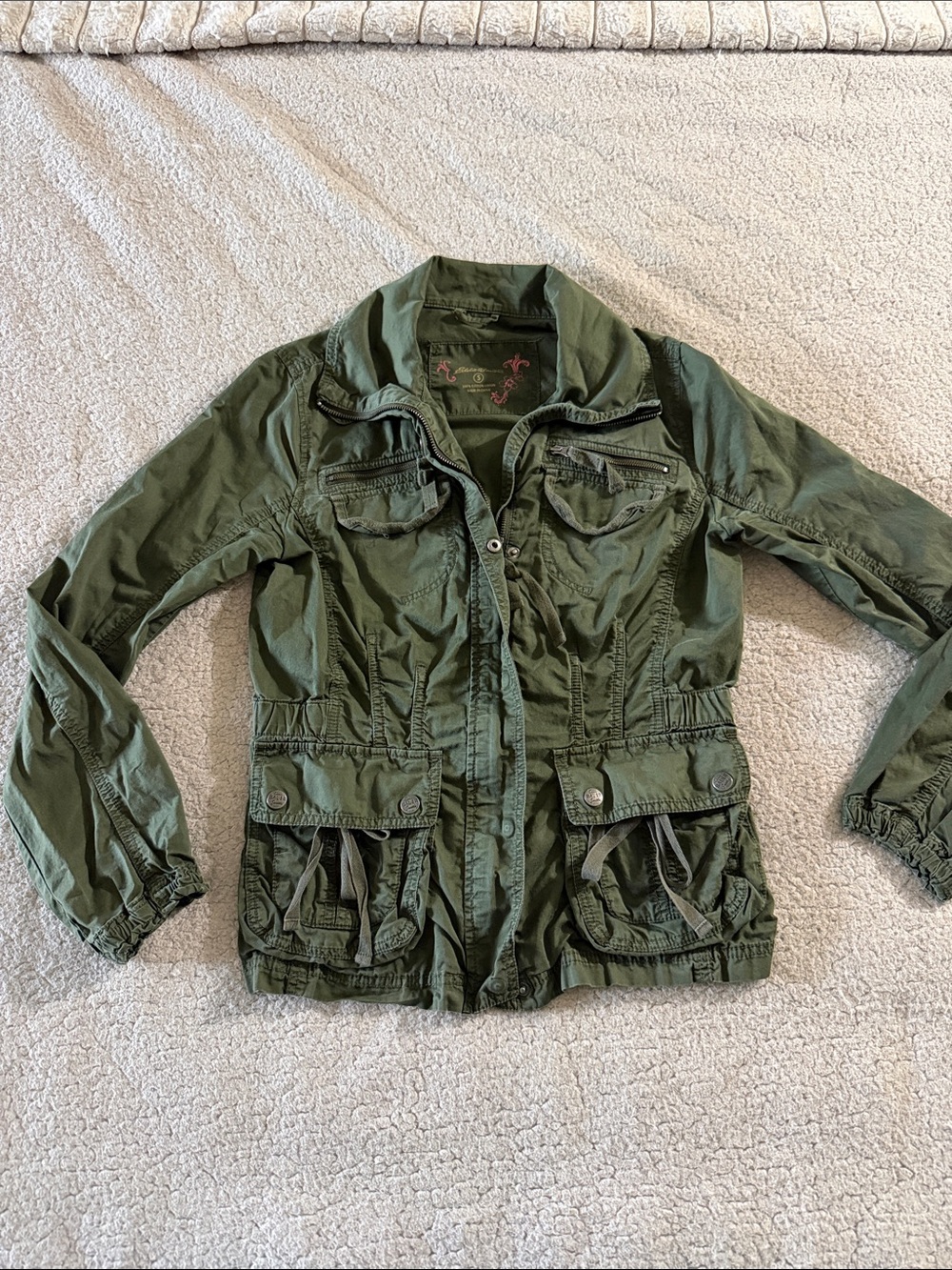 Eddie Bauer Y2K Olive Green 100% Cotton Utility Jacket Small